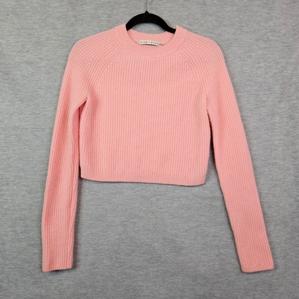 Alice + Olivia Pink Cashmere Ribbed Cropped Sweater Women's Size M